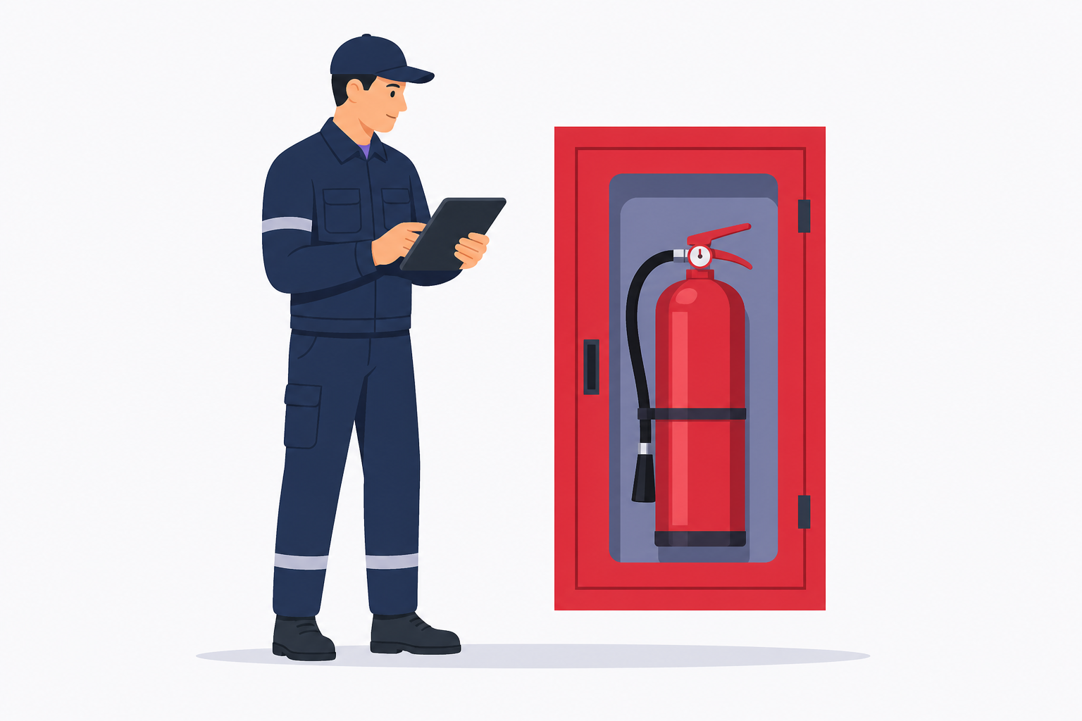 Illustrazione stilizzata di un tecnico manutentore antincendio